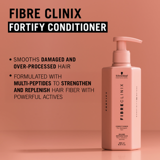 Fibre Clinix Fortify Conditioner with damage benefit text for damaged and over-processed hair