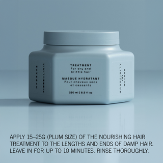 Fibre Clinix Treatment Masque on a light blue background with application text along the bottom