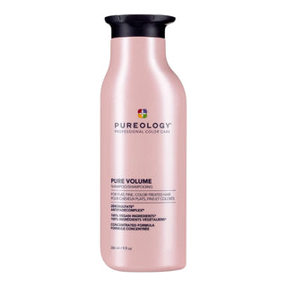 Pureology Pure Volume Shampoo 266ml in pearlescent light pink bottle.