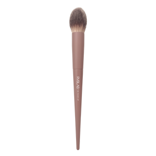 Tapered makeup brush for powder and cream application, with neutral-toned handle for a sleek look.
