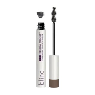 Blinc Eyebrow Mousse in Black, packaged in a sleek silver tube with applicator wand.