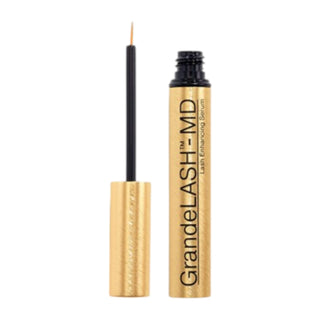 Grande Lash MD Lash Treatment in a gold tube with a thin applicator brush.