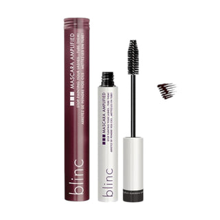 Blinc Amplified Volumizing Tubing Mascara Dark Brown in sleek silver tube.