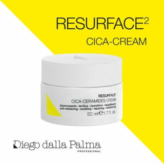Yellow and white marketing poster for Diego Dalla Palma Cica Ceramide Cream 50ml.