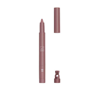 Eyeshadow and eyeliner pen with lid off and pencil sharpener detached from bottom on display on a white background