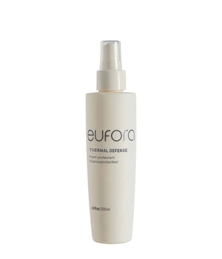 A 200ml bottle of eufora Thermal Defense facial protectant spray, shown on a clean white background with a subtle reflection.